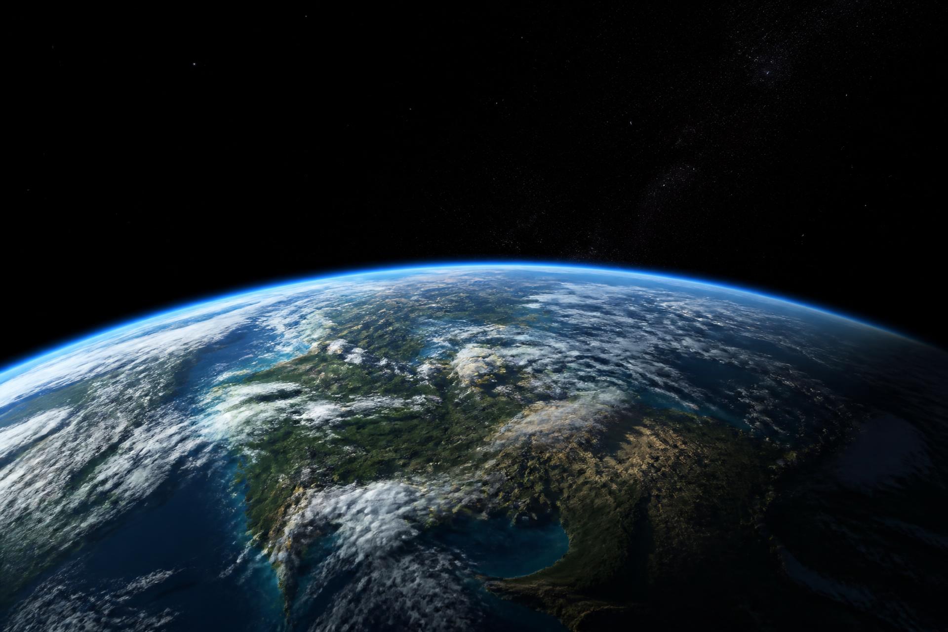 High-resolution photorealistic view of Earth from low orbit